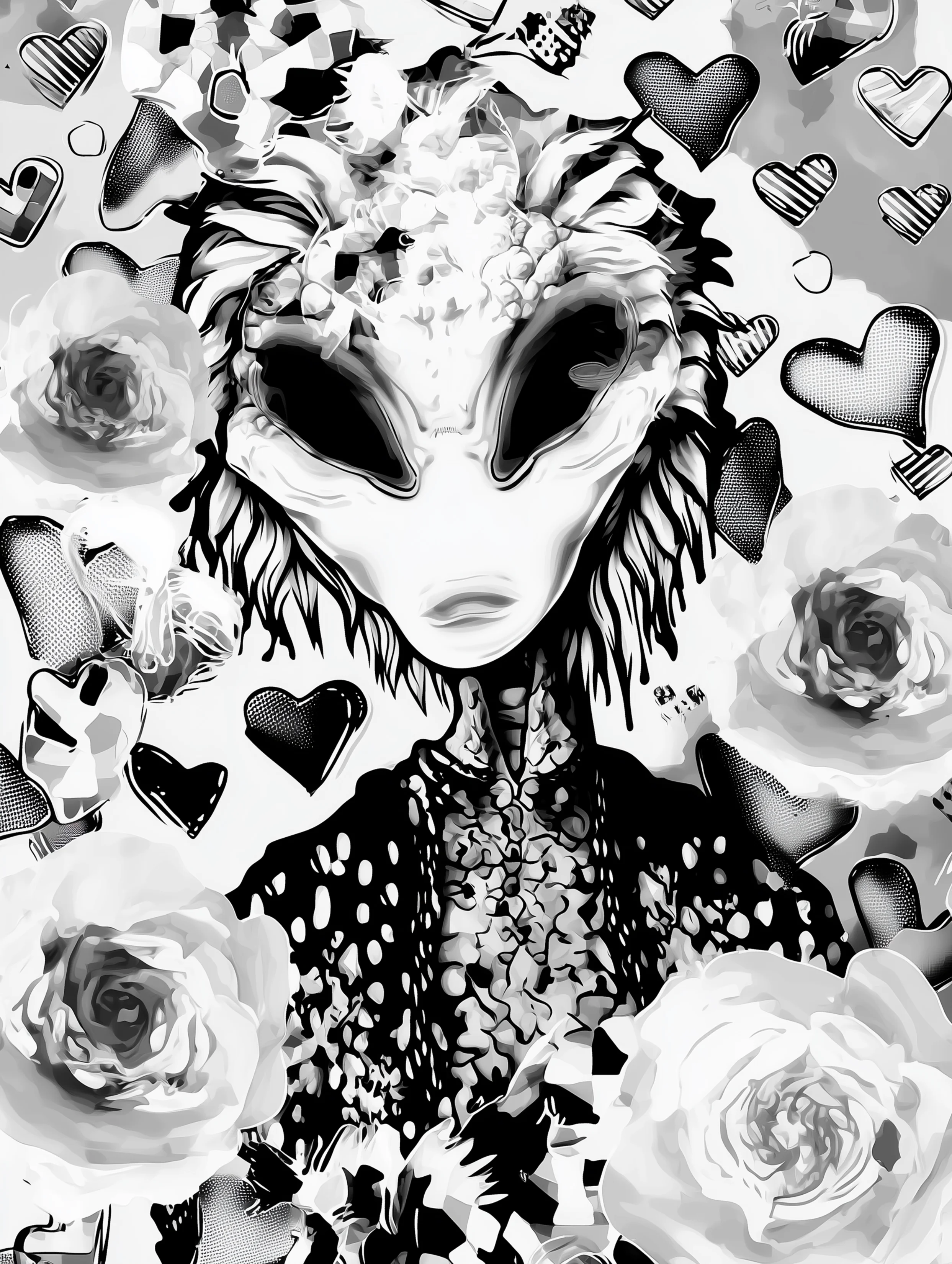 Free printable alien coloring page for adults featuring a hairy alien character